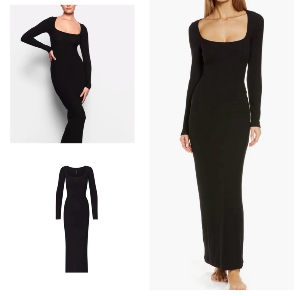 SKIMS SOFT LOUNGE LONG SLEEVE DRESS | ONYX  Maxi Dress
